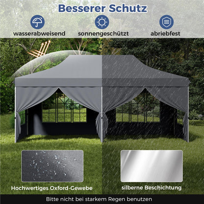 Paviljoen 3x6 M – Tuin Tent – Partytent – Overkapping – Garden Gazebo – Waterdicht – UV Bescherming SPF 50+ – Stevig Met Zijwanden En Zandzakken – Grijs