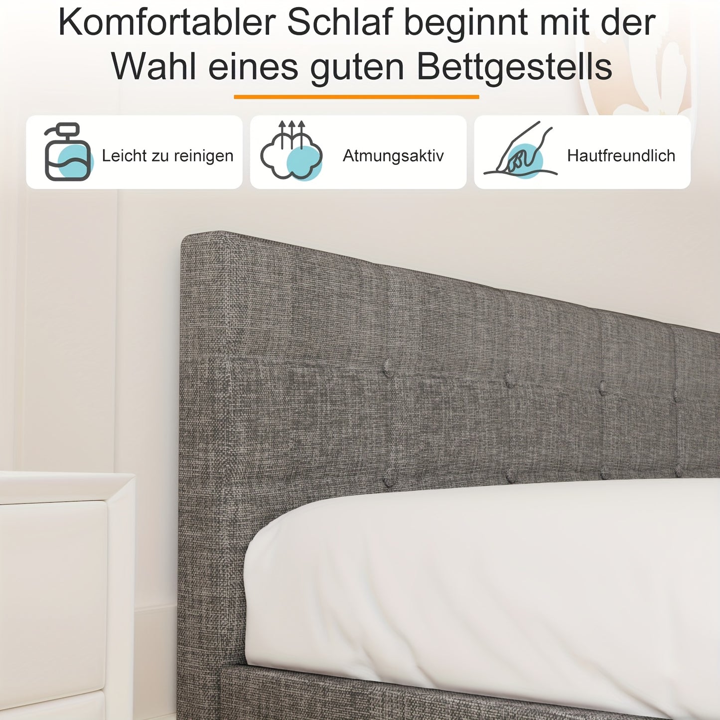 Tweepersoonsbed – Gestoffeerd Bed – 1 Persoonsbed – Logeerbed – Slaapbed – 90x200 cm – Met Stabiel Metalen Frame – Geluidsloze Stevige Lattenbodem