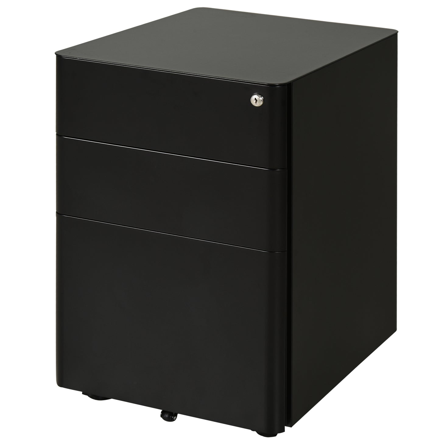 Rollcontainer – Mobiele Kast – Ladekast – File Cabinet – Opbergkast – 3 Laden – Stalen Behuizing – Zwart – 39x48x59 cm – Centraal Slot – Zwenkwieltjes
