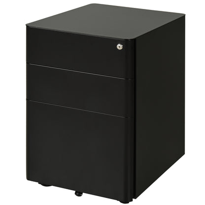 Rollcontainer – Mobiele Kast – Ladekast – File Cabinet – Opbergkast – 3 Laden – Stalen Behuizing – Zwart – 39x48x59 cm – Centraal Slot – Zwenkwieltjes