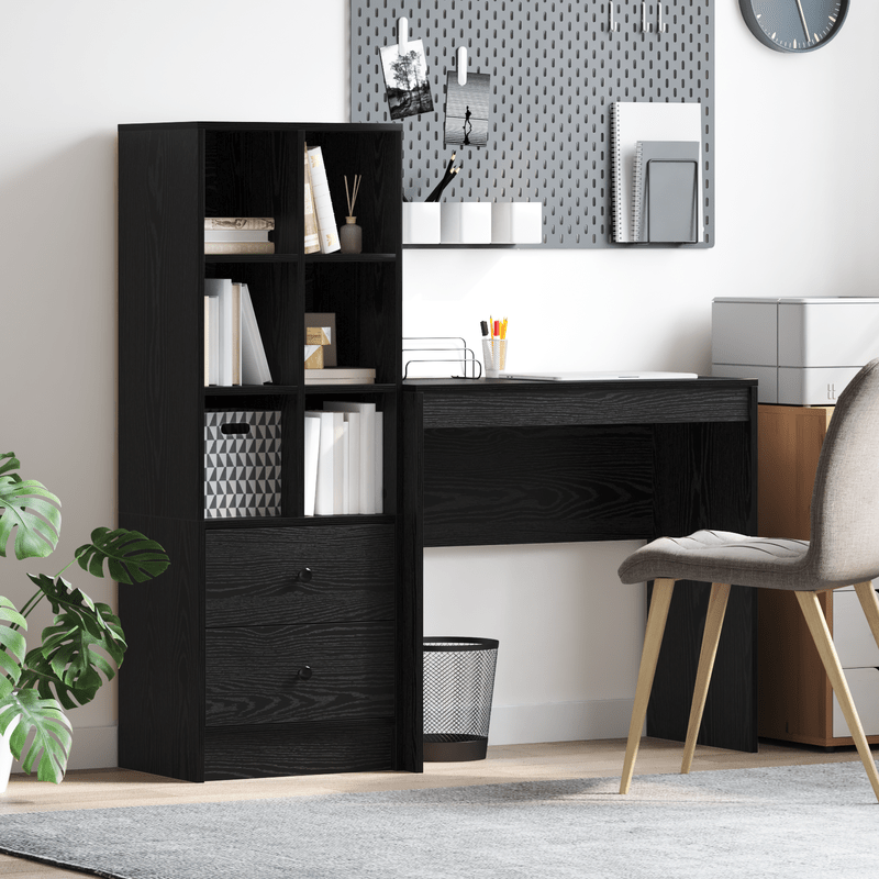Desk with Storage Space 2pcs Black Oak 80 X 40 X 76Cm Sleek Exterior, Ample Storage Space, Sturdy And Smooth, Featuring a Minimalist And Functional Design.