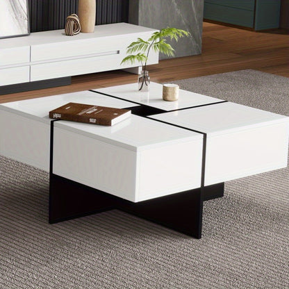 Salontafel – Woonkamertafel – Koffietafel – Tafel – Bijzettafel – Hoogglans Zwart – Vierkant 70x70x35 cm – 4 Opbergladen – Max. Belastbaar 30 kg