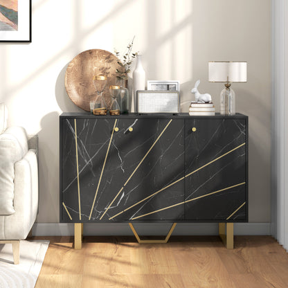 Dressoir – Opbergkast – Buffetkast – Sideboard – Kast – Zwart Marmerlook – 107x35x75 cm – Verstelbare Planken
