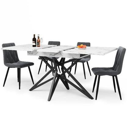 Uitschuifbare Eettafel Set – Eettafel Met Stoelen – Eettafel Uitschuifbaar – Keukentafel Set – Moderne Eettafel – Donkergrijs Fluweel – Compact & Ruimtebesparend – 120-160x68 cm