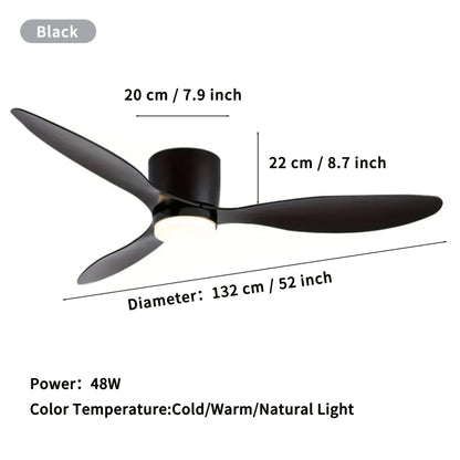 Plafondventilator – Ventilator – Plafondventilator met lamp – Plafondventilator met verlichting – Sfeerverlichting – Zwart – 132 cm diameter – Dimbare LED met 3 kleurtemperaturen – 6 snelheden met afstandsbediening