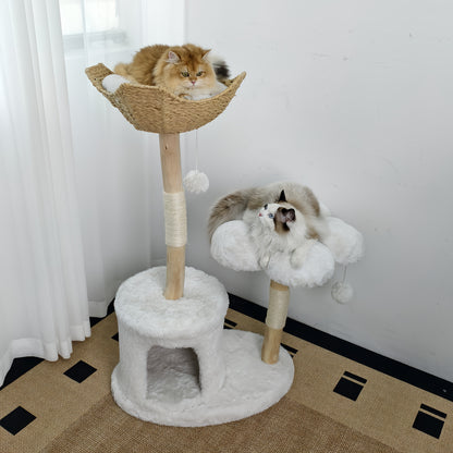 Cat Tree Tower, Multi-level Plush Cat Apartment, Equipped with 2 Cat Scratching Posts, 2 Perches, Hammock, Cave, Stable And Tilt-proof Cat House for Sleeping/playing, Easy to Assemble, A Perfect Christmas Tree for Indoor Kitt