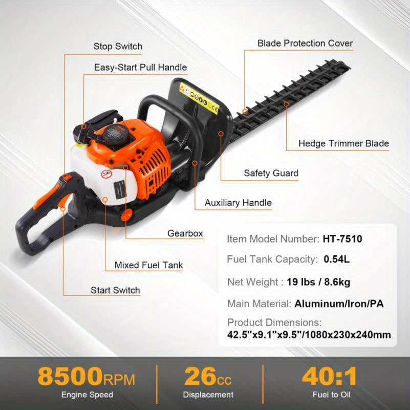 Heggeschaar – Gasheggenschaar – Benzine Heggenschaar – Snoeischaar – Tuinschaar – Lichtgewicht Handheld – 26CC 2-takt Motor – 58,42 cm Snijlengte