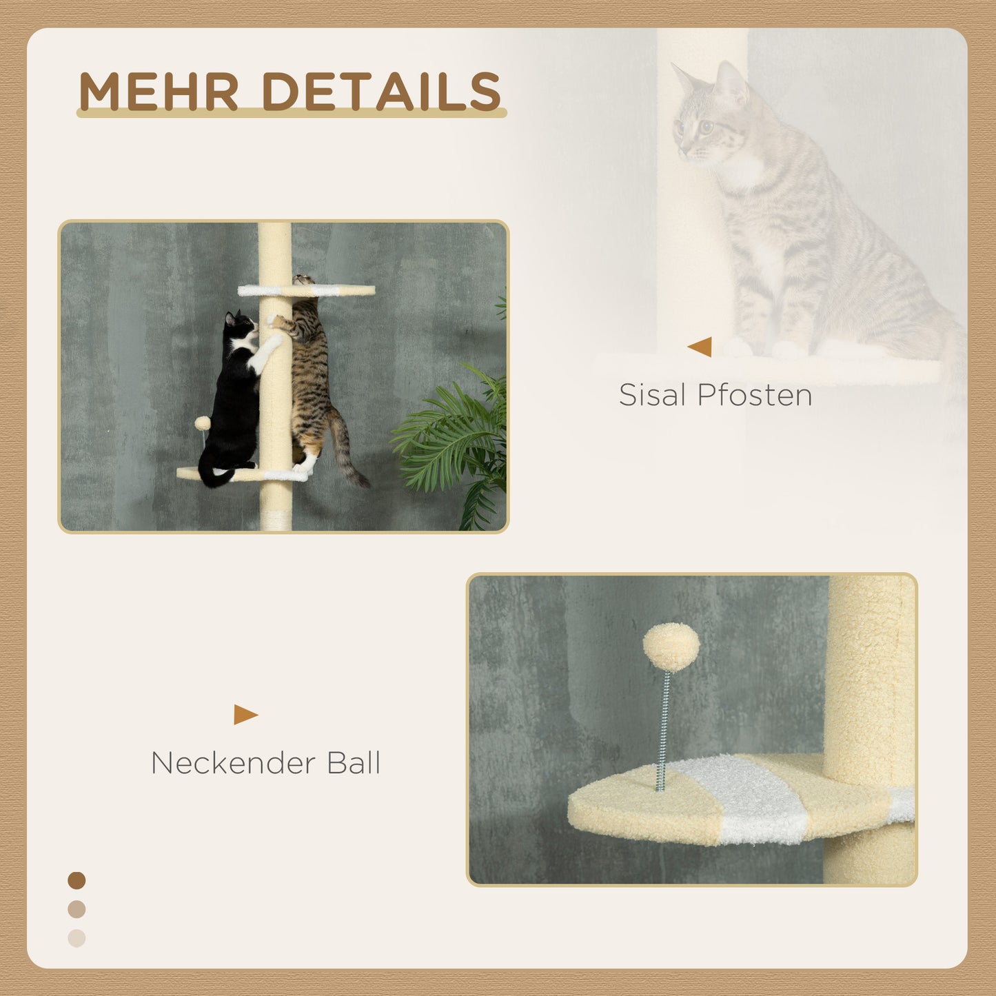 Krabpaal – Krabmeubel – Kattentoren – Klimelement – Speelpaal – Verstelbare hoogte 220-260 cm – Antislip basis – Sisal touw – Geel variant