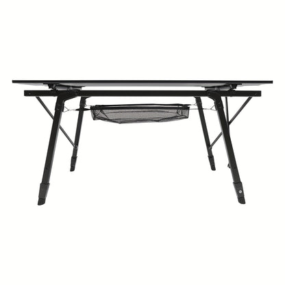 35.4*20*17.7 -25.6 Inch Folding Camping Table Aluminum Barbecue Table + Mesh Pocket For Camping, Fishing, Picnic, Barbecue, Party, Total Load Capacity 30.0 KG