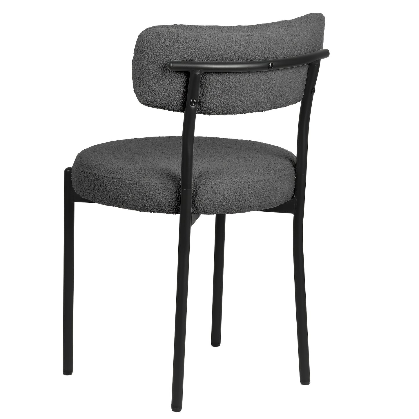 Eetkamerstoelen – Stoelen – Dining Chairs – Keukenstoelen – Eettafelstoelen – Set Van 4 – Bouclé Stof – Zwarte Metalen Poten – Open Rugontwerp – Modern Design – Donkergrijs