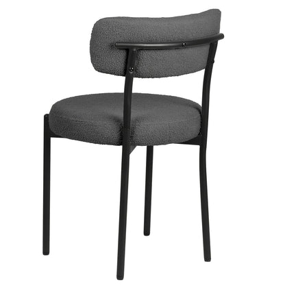 Eetkamerstoelen – Stoelen – Dining Chairs – Keukenstoelen – Eettafelstoelen – Set Van 4 – Bouclé Stof – Zwarte Metalen Poten – Open Rugontwerp – Modern Design – Donkergrijs
