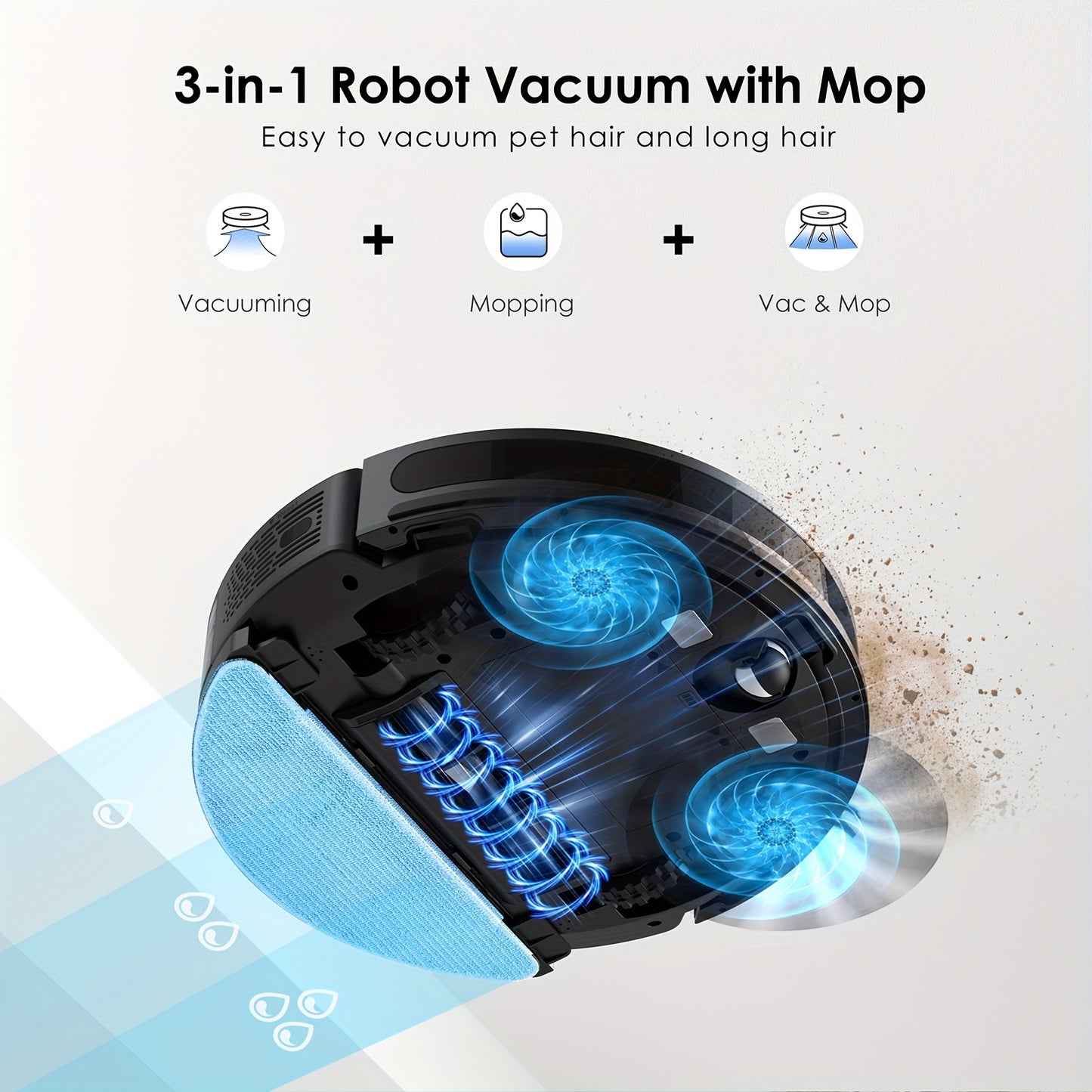 Robotstofzuiger – Robotstofzuiger & Mop – Robotveger – Robotcleaner – SL60 Plus Variant – 3-in-1 Zuigen, Dweilen & Vegen – Zelfledigend Stofreservoir 2,5L – 4000Pa Krachtige Zuigkracht