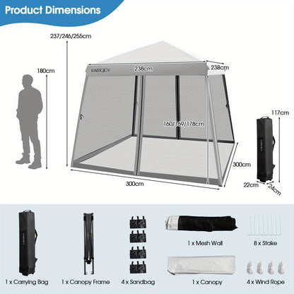 Pop-Up Partytent – Instant Tent – Schaduw Tent – Evenemententent – Vouwtent – 3,05x3,05 Meter – UPF 50+ Zonbescherming – Verstelbare Hoogte Met Muggenwerende Mesh