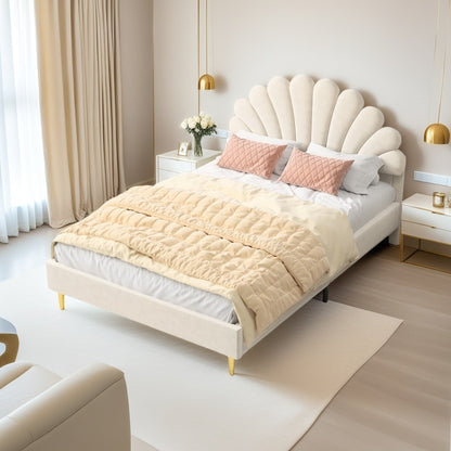 Double Bed Frame with Slatted Base and Headboard, 140 x 200 cm, Velvet, for Bedroom, bbbgddsbb (Mattress Not Included). 4fa54f6e