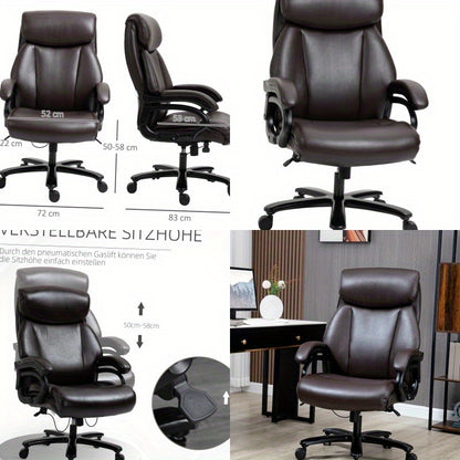 Bureaustoel – Kantoostoel – Gamestoel – Werkstoel – Ergonomische Stoel – Verstelbare Hoogte – Dikke Bekleding – 180 kg Draagkracht – Draaibaar – Zwart Bruin – Roestvrijstalen Frame