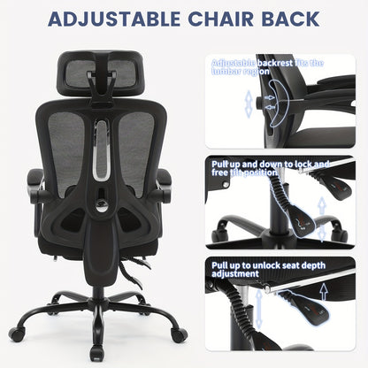 Ergonomische Bureaustoel – Kantoorstoel – Gamestoel – Bureaustoel Mesh – Draaistoel – Verstelbare Lendensteun & Hoogte – Ademende Mesh Rugleuning – Stevig Metalen Frame