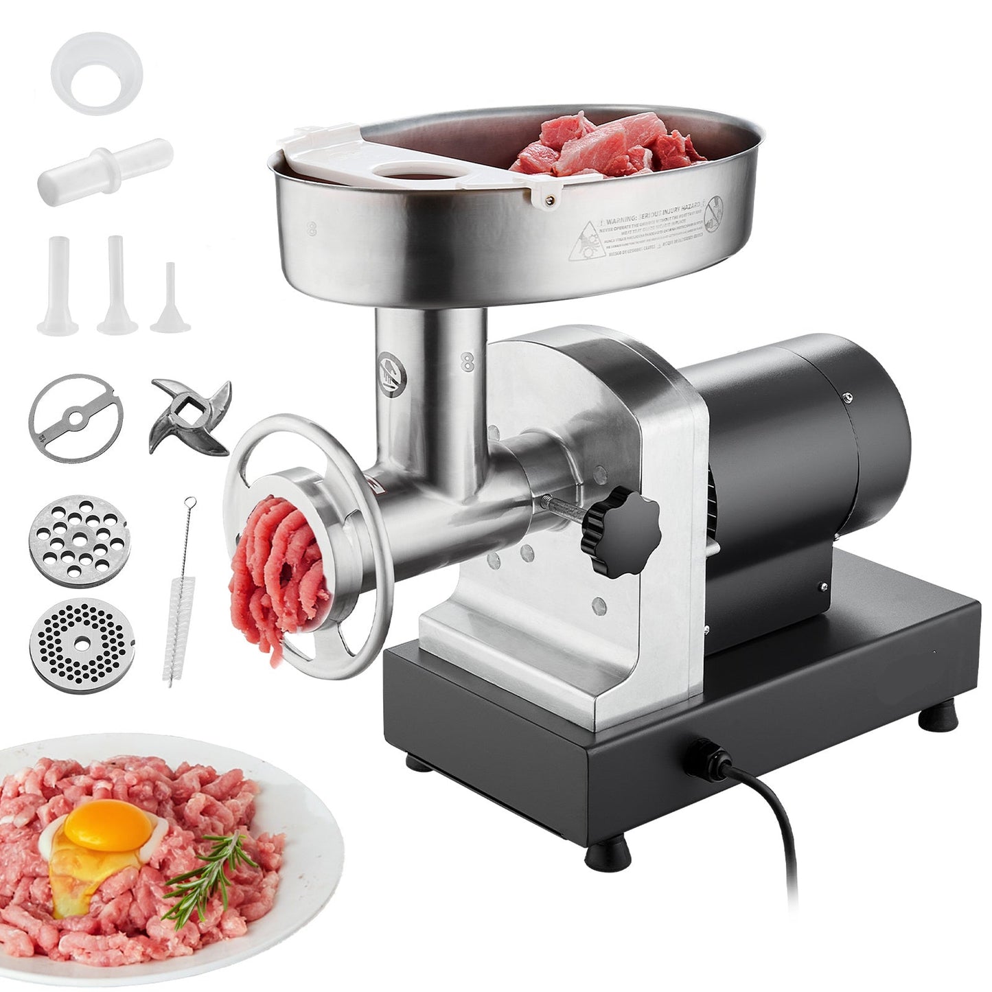 Elektrische Vleesmaler – Vleesmolen – Gehaktmolen – Worstmaker – 350W Motor – RVS Materiaal – 2,7 Kg Per Minuut