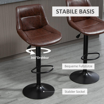 Set of 2 bar stools, height-adjustable, including footrest, 46.5cm x 50cm x 108cm, black + brown,  Vintage Aesthetic, Classic Design, Heightadjustable Stools, Swivel Stools, Bar Owners, Apartment Dwellers