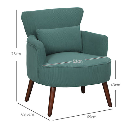 Fauteuil – Armstoel – Zitsstoel – Relaxstoel – Leesstoel – Donkergroene Cordstof – Met Wasbaar Lendenkussen