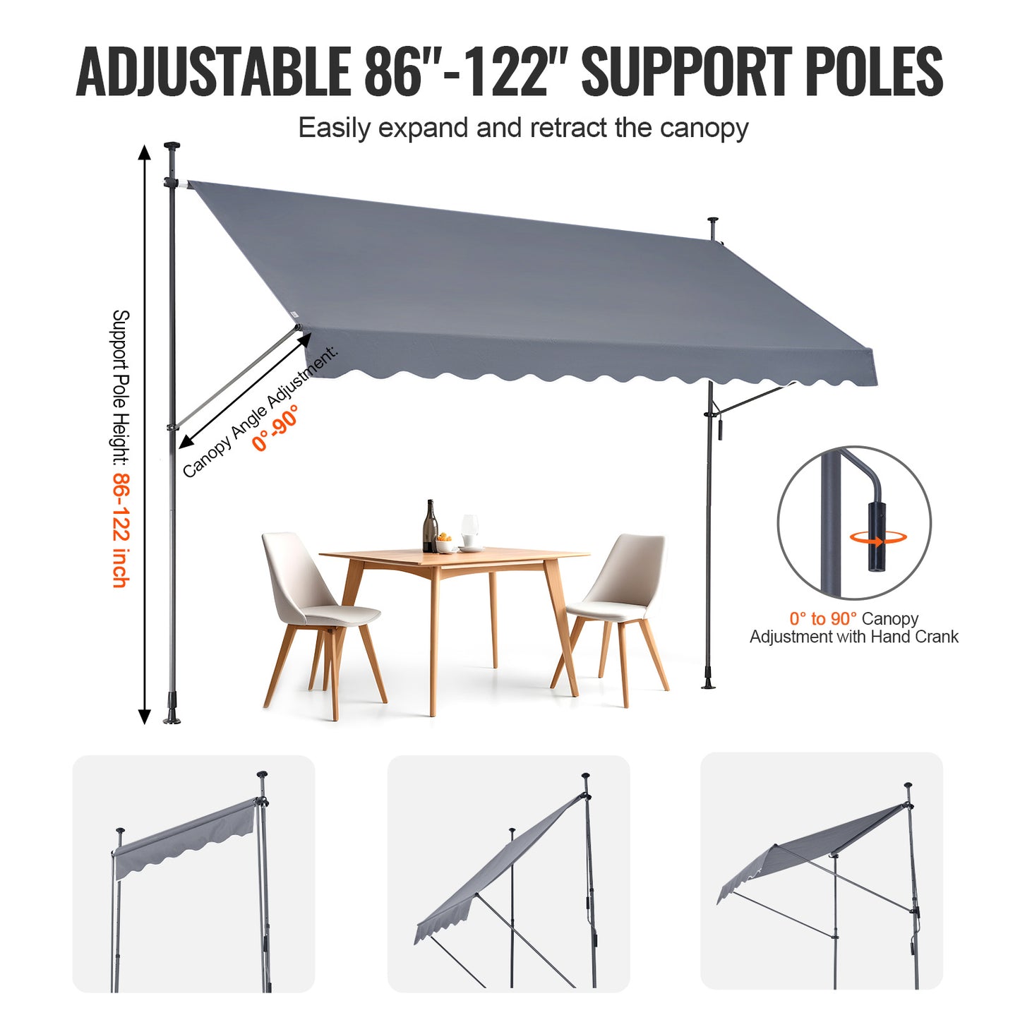 Uitschuifbare Zonwering – Terraszonwering – Retractable Zonnescherm – Patio Luifel – Zonnescherm Balkon – 350x120 cm – UV-bestendig Polyester Met Stalen Frame