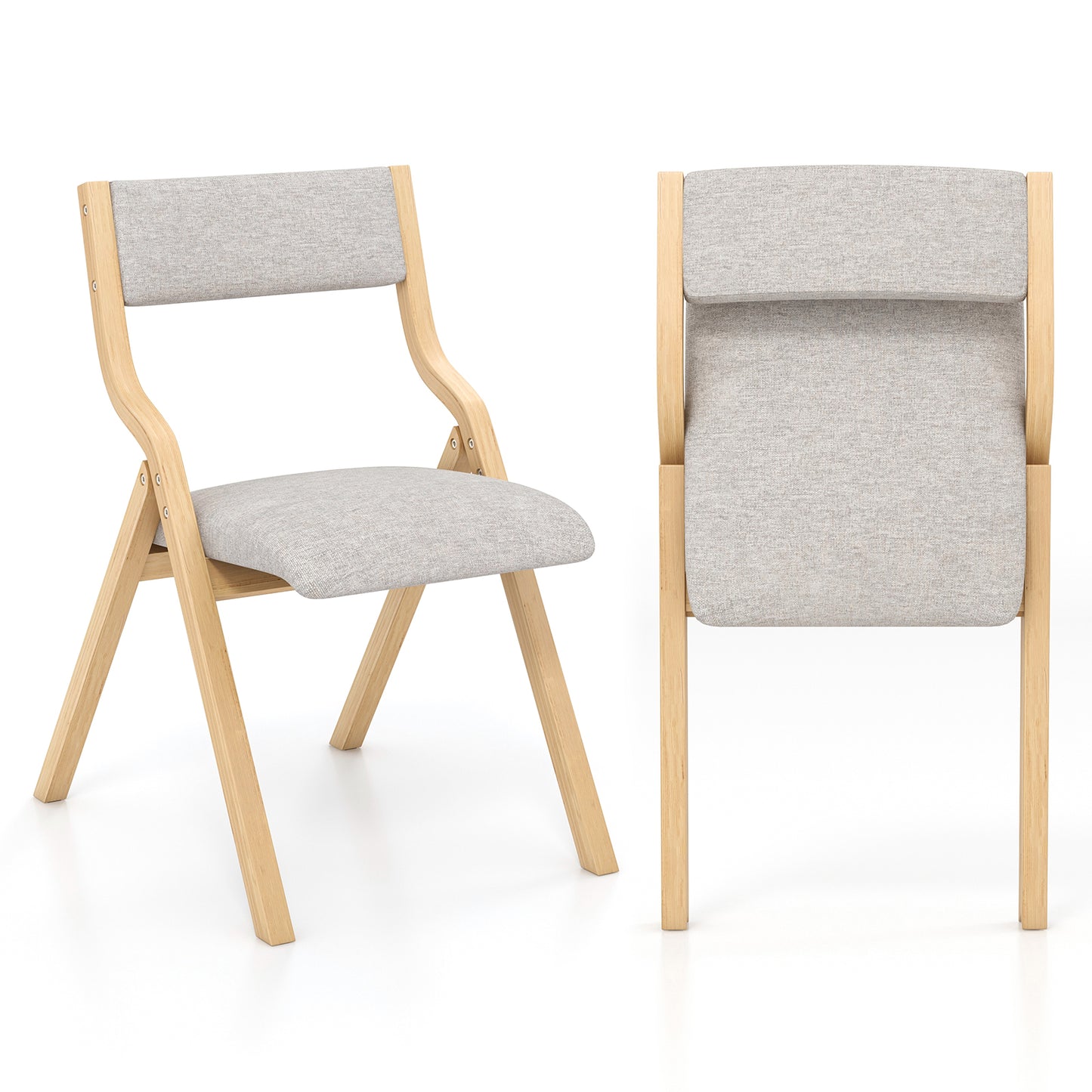 Inklapbare Eetkamerstoelen – Opvouwbare Stoelen – Klapstoelen – Extra Stoelen – Houten Stoelen – Linnen Bekleding – Compact & Stevig Frame – Set Van 2 – Grijs/Natuurlijk