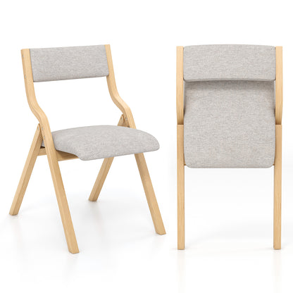 Inklapbare Eetkamerstoelen – Opvouwbare Stoelen – Klapstoelen – Extra Stoelen – Houten Stoelen – Linnen Bekleding – Compact & Stevig Frame – Set Van 2 – Grijs/Natuurlijk
