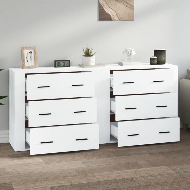 Dressoir – Kast – Opbergkast – Ladekast – Commode – Set Van 2 – Wit Bewerkt Hout – Stijlvol En Praktisch