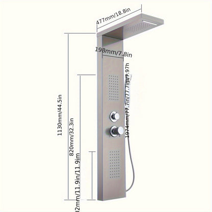 Douchepaneel – Douchekolom – Regendouche – Massage Douche – Handdouche – RVS Geborsteld Staal – 4 Waterfuncties – Thermostaatkraan