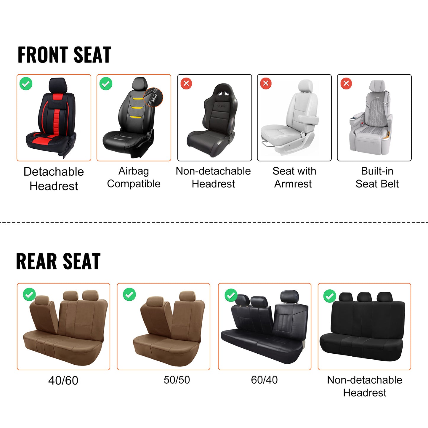 Universele Autostoelhoezen – Zittinghoezen – Stoelhoezen – Beschermhoezen – Autostoelbekleding – Grijs Kunstleer – Airbag Compatibel – Ademend & Waterafstotend
