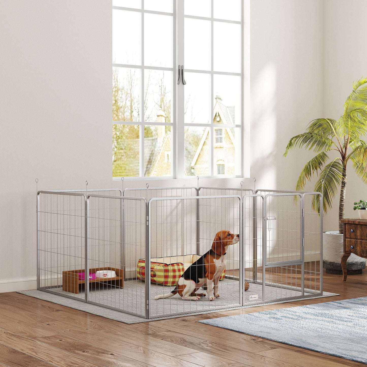 Hondenren – Puppyren – Hondenkennel – Hondenbench – Dierenren – 8 Panelen – Opvouwbaar Staal – Inclusief Deur & Draagriem