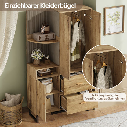 Halmeubel – Garderobekast – Halkast – Schoenenkast – Opbergkast – Compact Design – MDF Met Stoffen Panelen – 110x38x186 cm – Natuurlijke Houtlook