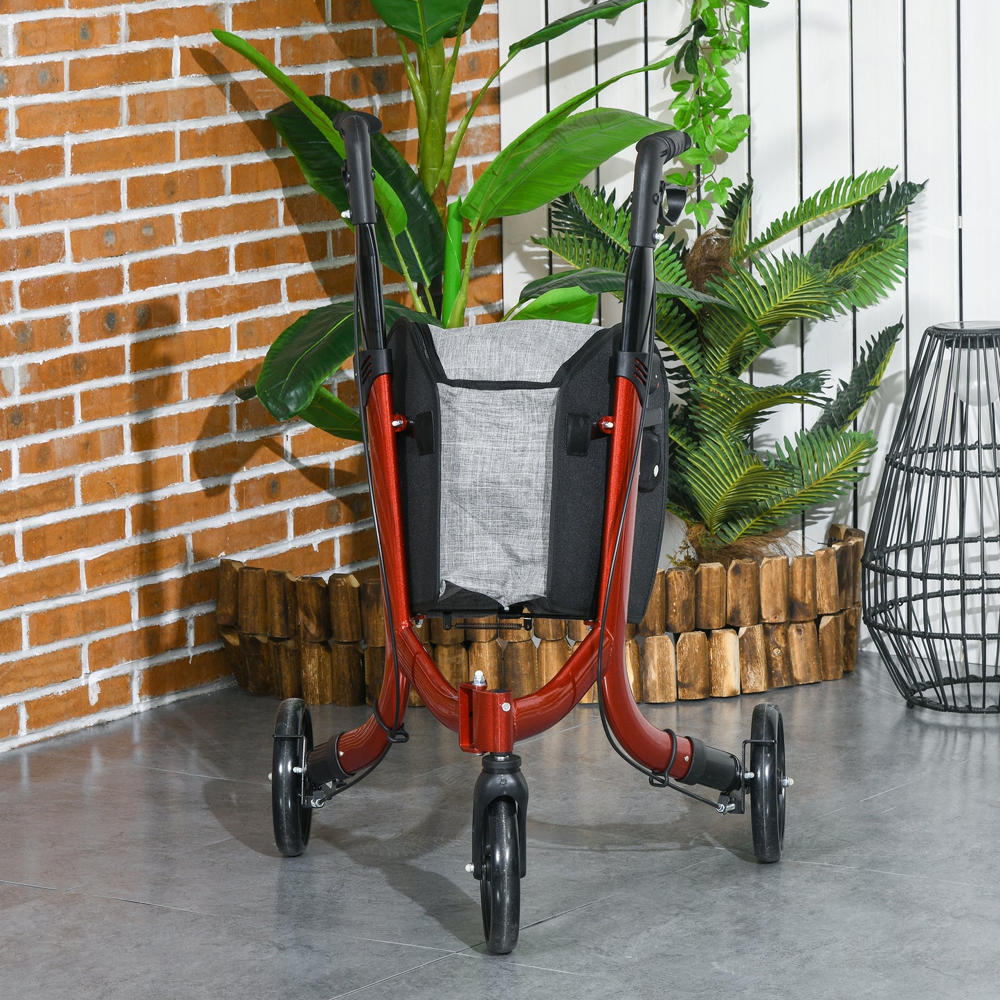 3-wiel rollator – wandelwagen – loophulp – rollator met remmen – inklapbare rollator – verstelbare hoogte 86,5-99 cm – lichtgewicht aluminium frame – met opbergtas – rood