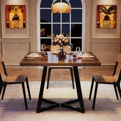 Vintage Eettafel – Keukentafel – Bistrotafel – Tafel Voor 4 Personen – Houten Tafel – Industrieel Metaal Onderstel – Compact 80x80 cm – Stijlvol Bruin