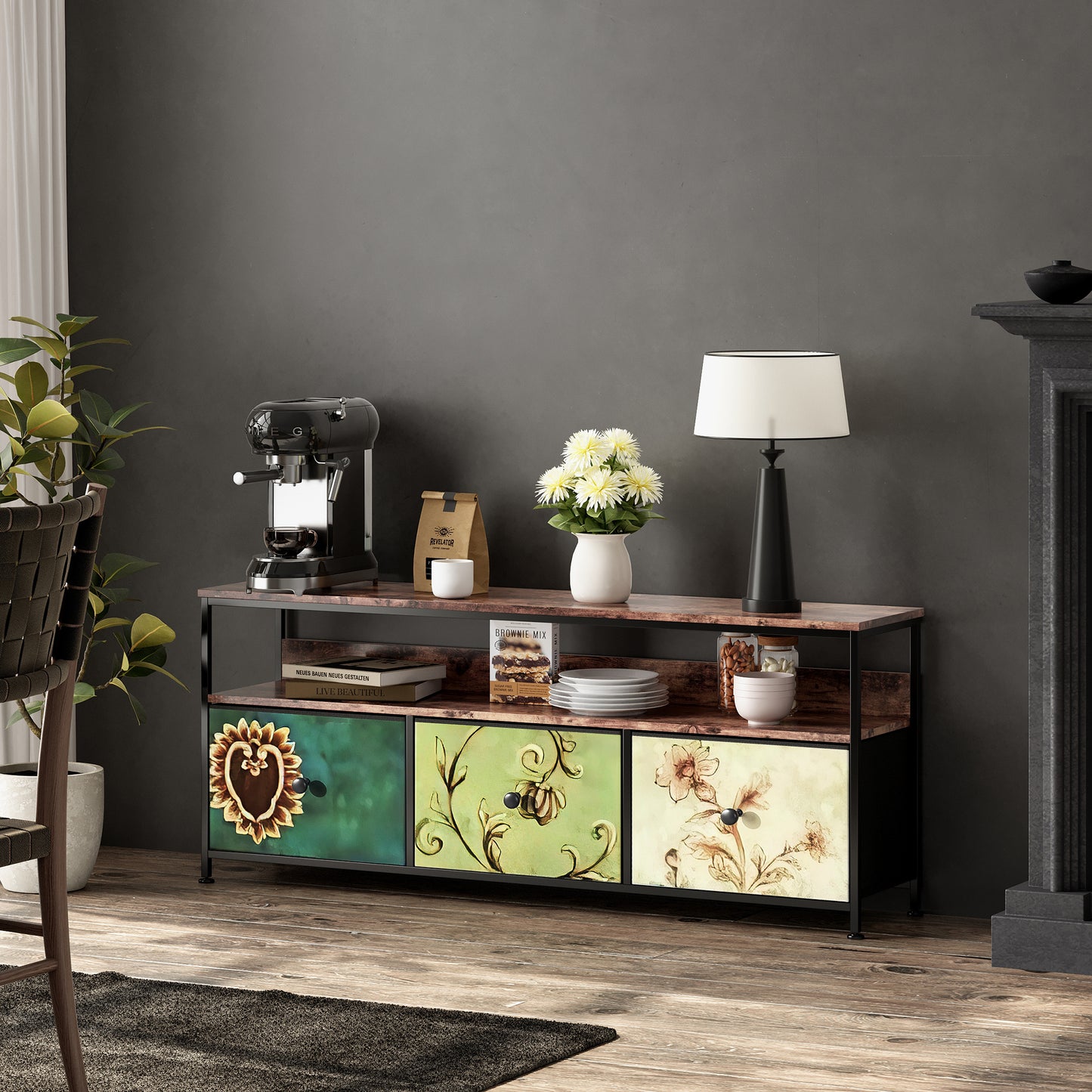 Retro Tv Meubel – Tv Kast – Entertainment Center – Mediameubel – Tv Stand – Voor Televisies Tot 50 Inch – Met Opberglade En Rustieke Houten Afwerking