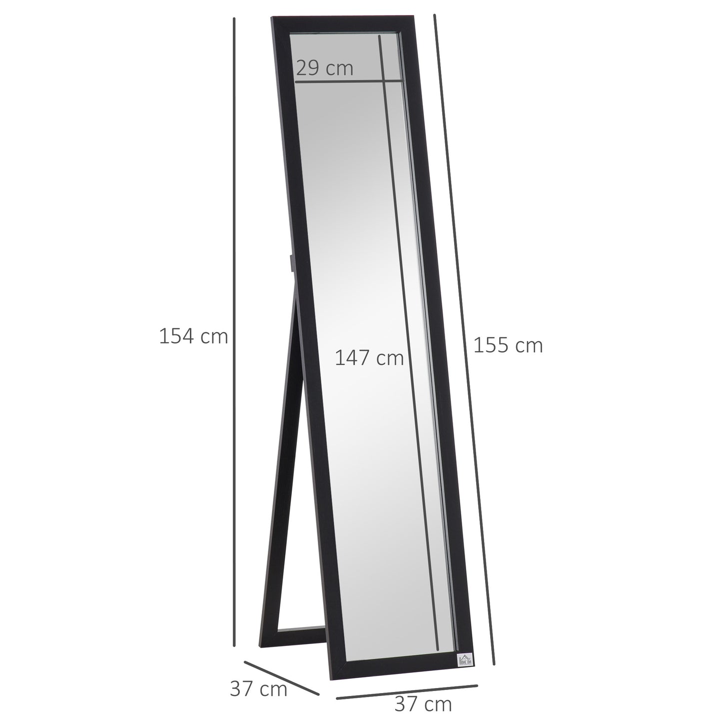 Full-Length Spiegel – Staande Spiegel – Wandspiegel – Kleerhangspiegel – Passpiegel – Zwart MDF-Frame – 154 cm Hoog – Vrijstaand & Wandmontage