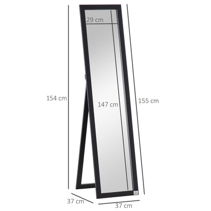Full-Length Spiegel – Staande Spiegel – Wandspiegel – Kleerhangspiegel – Passpiegel – Zwart MDF-Frame – 154 cm Hoog – Vrijstaand & Wandmontage