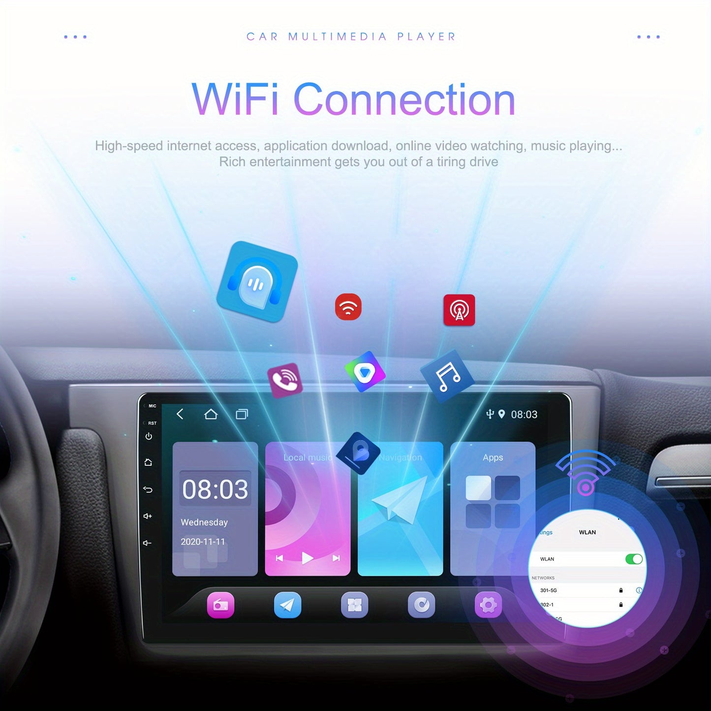 Autoradio Touchscreen – Double DIN Autoradio – Auto Multimedia Speler – Car Audio Systeem – GPS Navigatie – 9 Inch HD Scherm – Android Compatibel Met Mirror Link & WiFi