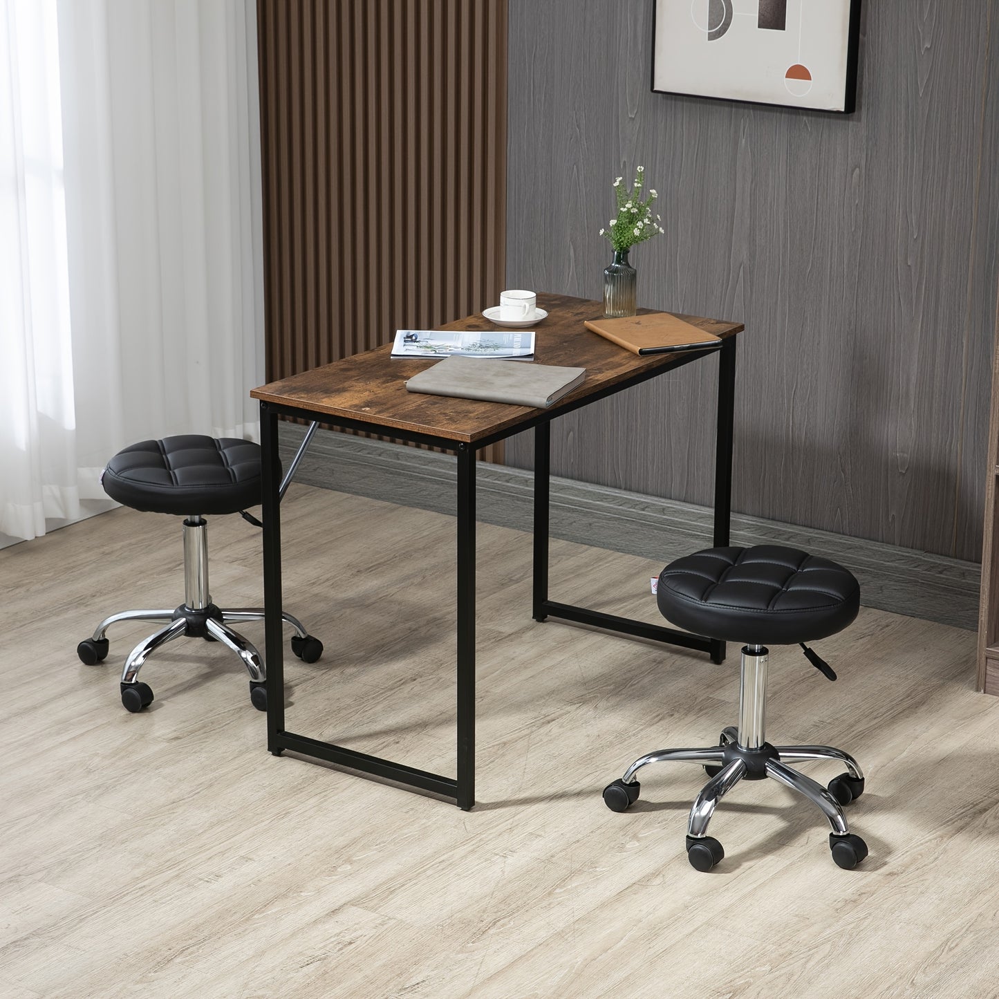 Draaistoel – Bureaustoel – Kantoostoel – Loungestoel – Kruk – Verstelbaar In Hoogte – 360° Draaibaar – Metaal Frame – Gestoffeerd Imitatieleer – Wieltjes – Ergonomisch