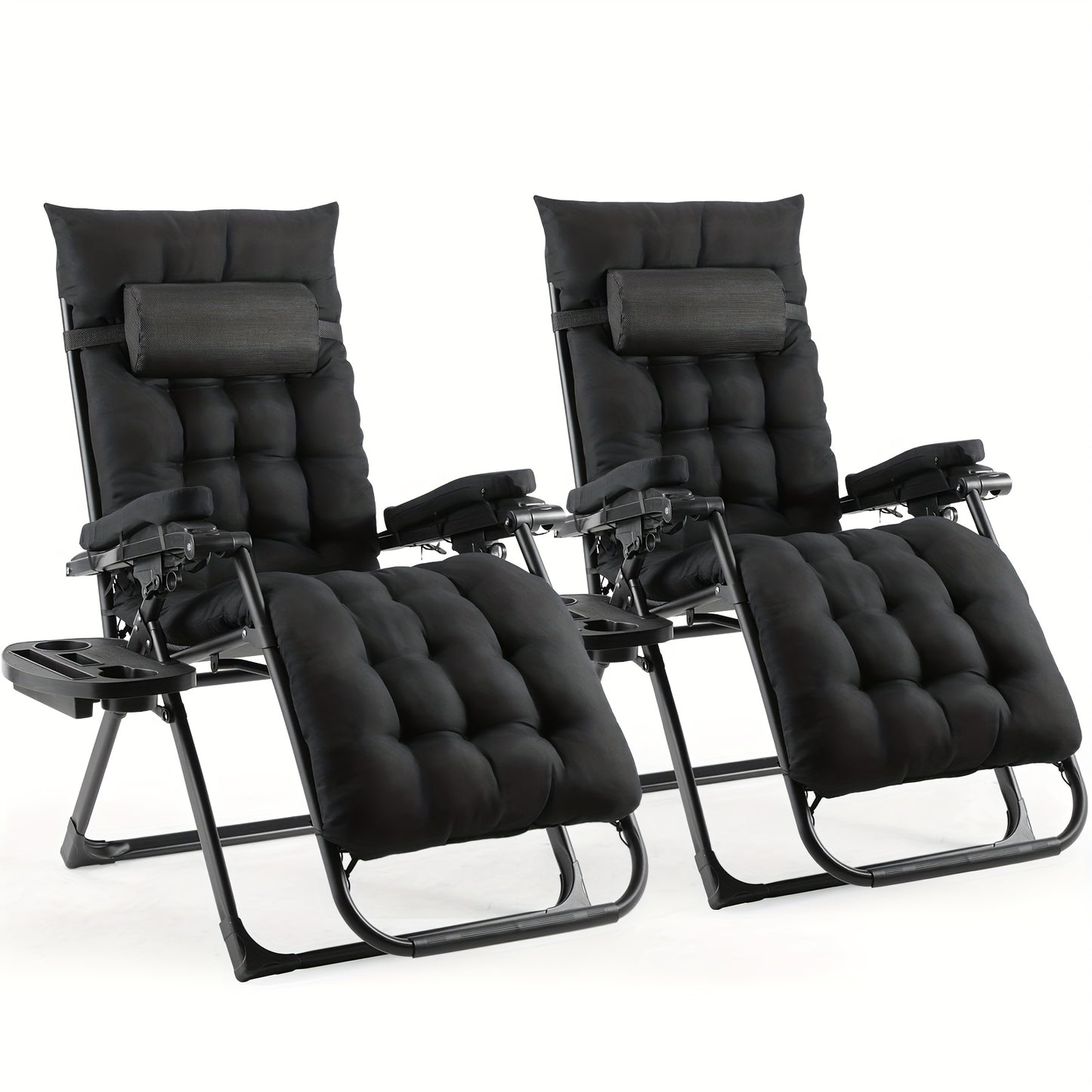 Loungestoelen – Outdoor Stoel – Campingstoel – Balkonstoel – Relaxstoel – Set Van 2 – Teslin Stof Met Kussen – Inklapbaar Met Bekerhouder