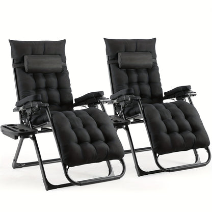 Loungestoelen – Outdoor Stoel – Campingstoel – Balkonstoel – Relaxstoel – Set Van 2 – Teslin Stof Met Kussen – Inklapbaar Met Bekerhouder