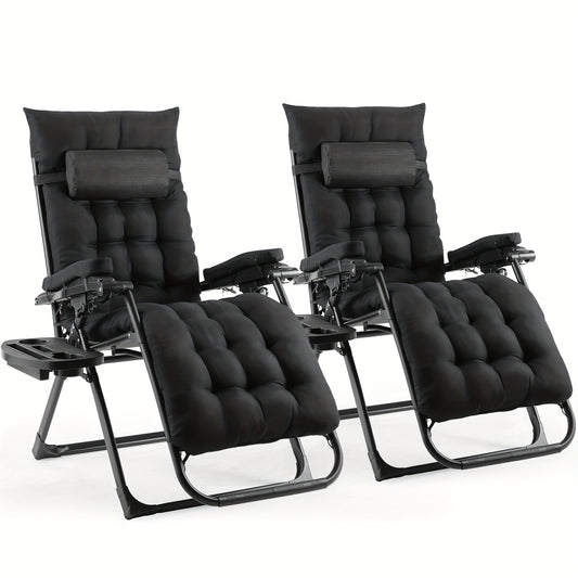 Loungestoelen – Outdoor Stoel – Campingstoel – Balkonstoel – Relaxstoel – Set Van 2 – Teslin Stof Met Kussen – Inklapbaar Met Bekerhouder