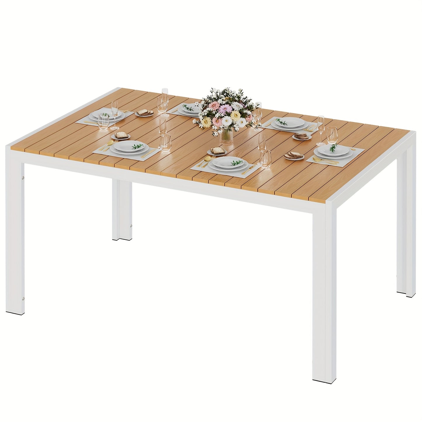 Tuintafel – Buiten tafel – Terrastafel – Patio tafel – WPC tafel – 140x90 cm – Weerbestendig aluminium frame – Geschikt voor 6 personen