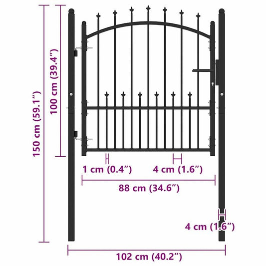 Metalen Tuinpoort – Tuinafscheiding – Beveiligingspoort – Poortpaneel – Sierpoort – Zwart Variant – 100x100 cm – Weerbestendig Staal – Gebogen Bovenkant