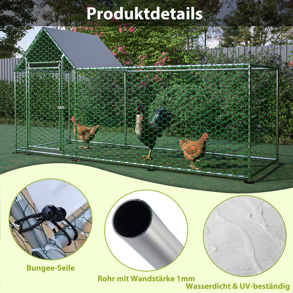 Kippenren – Dierenren – Kippenhok – Konijnenren – Buitenren – Met PE Cover – Veiligheidssluiting – 300x152x107 cm – Stevig Metalen Hekwerk