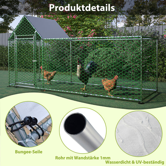Kippenren – Dierenren – Kippenhok – Konijnenren – Buitenren – Met PE Cover – Veiligheidssluiting – 300x152x107 cm – Stevig Metalen Hekwerk