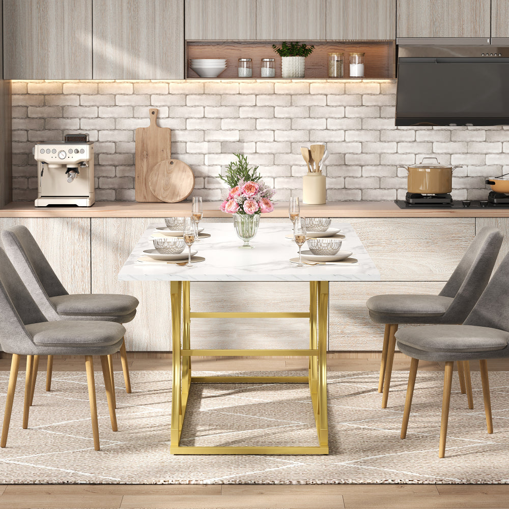 Eettafel – Dinertafel – Tafel – Keukentafel – Eetkamertafel – Extra Lang 200x80 cm – Marmerlook Blad 2,5 cm – Gouden Metalen Poten