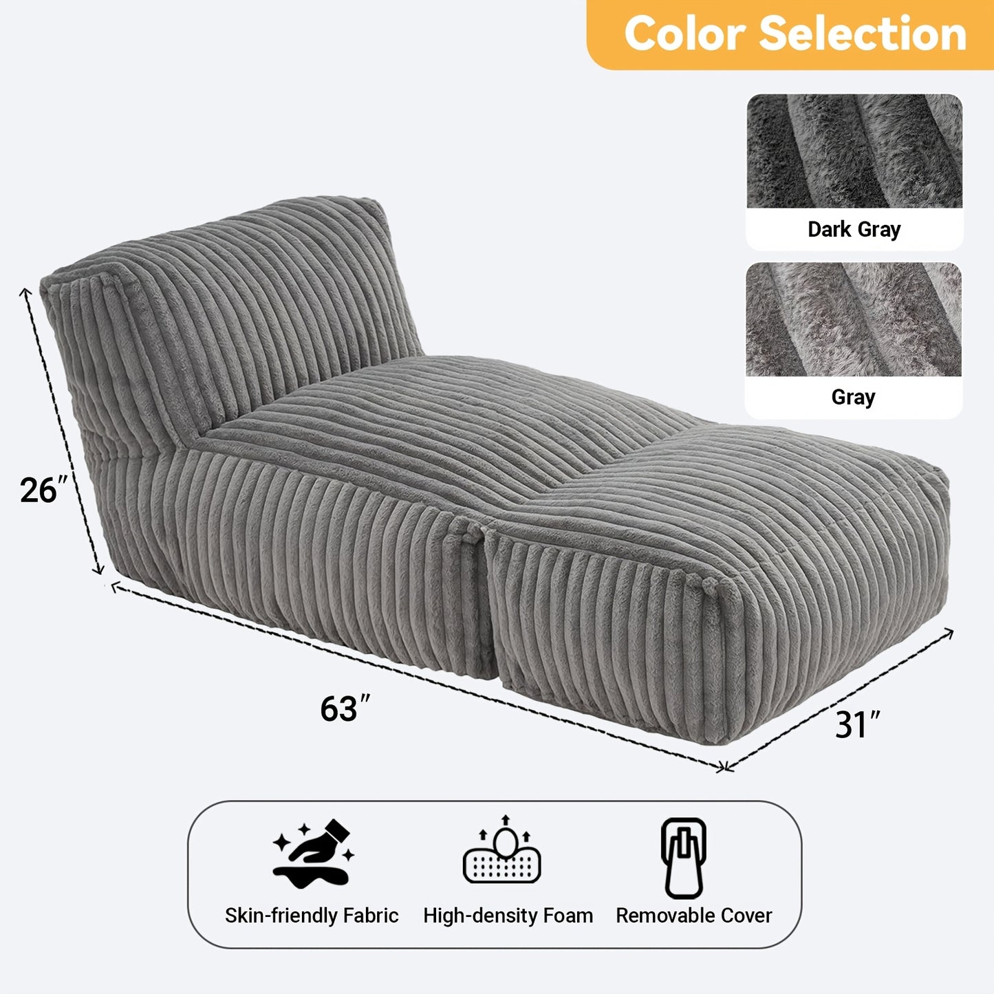 Vouwbare Zitzak Fauteuil – Lazy Chair – Loungestoel – Zitzakstoel – Fauteuil – Donkergrijs – Ergonomisch Design – Zachte Corduroy Stof