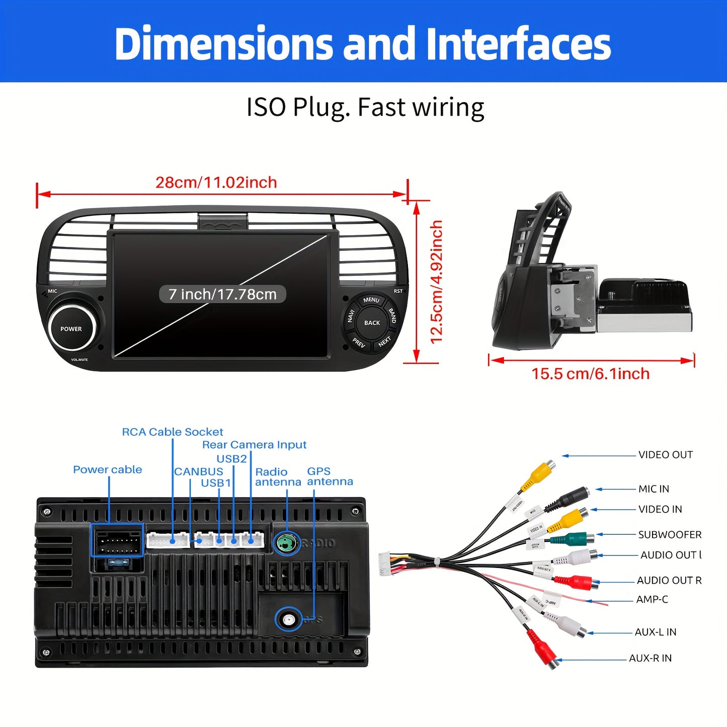Multimedia Speler – Autostereo – Autoradio – 2DIN Speler – Inbouw Radio – 7 Inch HD Touchscreen – Android 14.0 – Met AHD Camera & Microfoon