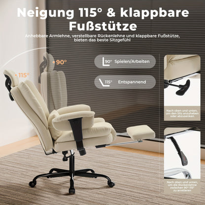 Ergonomische Bureaustoel Beige – Comfortabele Kantoorstoel – Chaise Bureau – Chaise Ergonomique – Executive Stoel – Gepolsterd Met Memory Foam – Draagkracht 200kg
