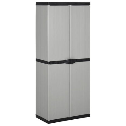 Buitenkast – Tuinkast – Opbergkast – Bergkast – Tuinopbergkast – Transparante Deuren – Duurzaam Kunststof – Vrijstaand – Grijs-Zwart – 68,58 cm Hoog – 3,2 Kubieke Voet Inhoud
